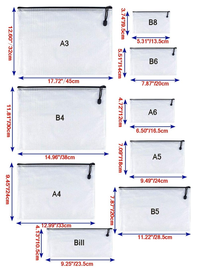 Oaimyy-(9 Sizes,18 Pack) -Plastic Mesh Zipper Pouch Document Folders Bag Zip File Folders for School Office,Travel,Organizing Storage-Black - Image 2